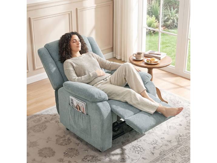 HOMCOM Fauteuil Inclinable Électrique Tissu Lin Vert USB
