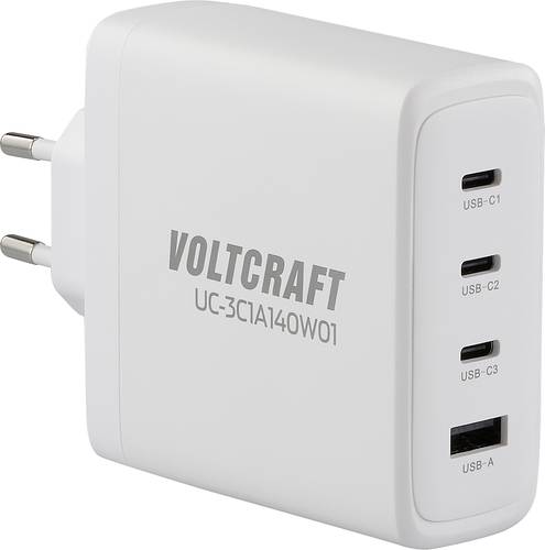 VOLTCRAFT UC-3C1A140W01 USB Ladegerät 140W 3x USB-C, 1x USB-A USB PD 3.1 Weiß Innenbereich GaN
