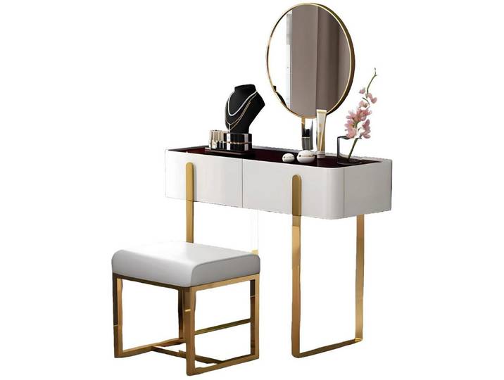 Xlmoebel Schminktisch Eleganter Schminktisch mit Stauraum und passendem Hocker (Schminktisch + Hocker, 2-St., Schminktisch + Hocker), Hergestellt in Europa