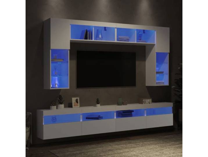 Ensemble de meubles TV muraux - VIDAXL - 8 pcs - Lumières LED - Bois d'ingénierie - Blanc