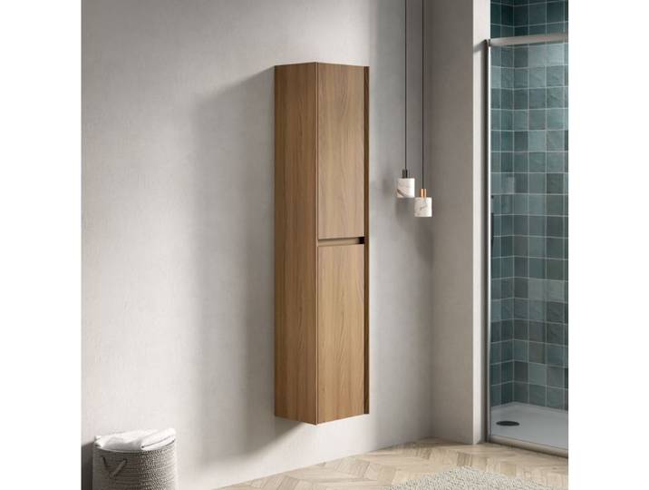 ELVORIN Colonne murale de salle de bain 140 cm 2 portes aspect chêne