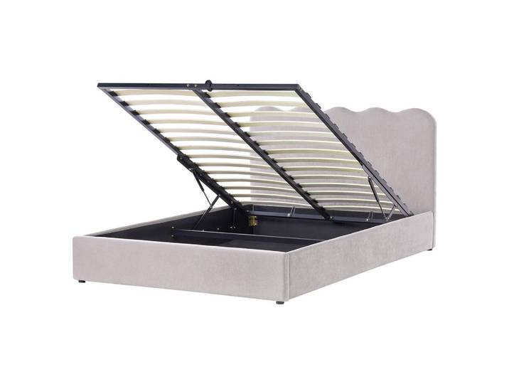 BETT mit Stauraum 160/200 cm Chenillegewebe Taupe Nanterre