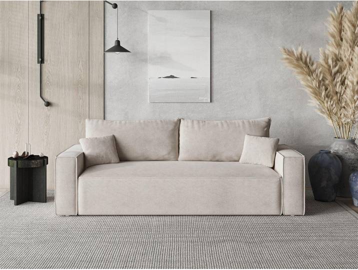 GrainGold 3-Sitzer Sofa Sivra - Gepolstertes Sofa - Moderne Sofa mit Bettfunktion - Wohnzimmer Sofa mit Velvet-Stoff - Beige