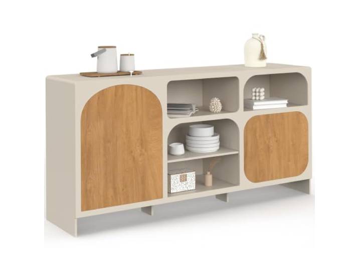 IDMarket - Sideboard 160 cm Athena, 2 Türen, 4 Fächer, organisches Design, beige, Holzoptik