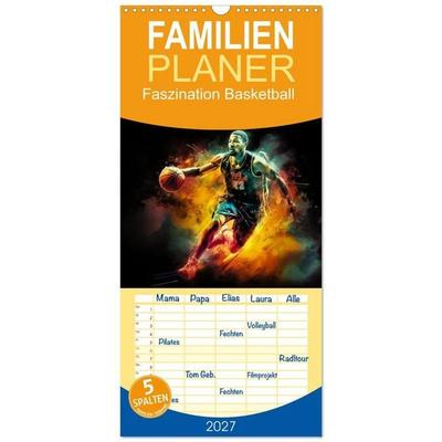 Familienplaner 2027 - Faszination Basketball mit 5 Spalten (Wandkalender, 21 x 45 cm) CALVENDO