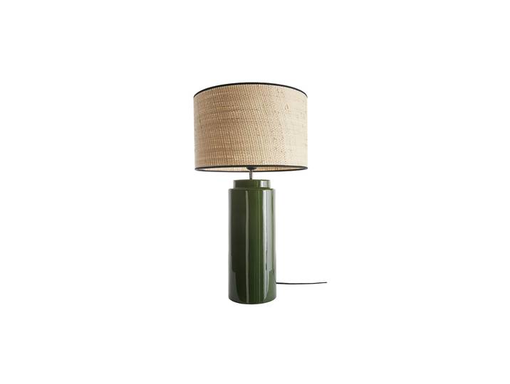 Lampe à poser en céramique émaillée verte et abat-jour en raphia naturel H64 cm MAJES