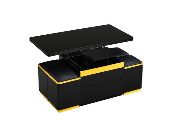 Table basse moderne noire laquée table basse réglable en hauteur table à manger pliable