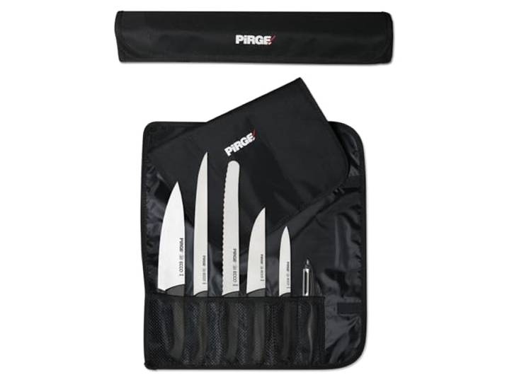 Pirge Ecco Starter Set Profi Messerset mit Tasche 7 Stück - Profi Kochmesser Set - Edelstahl Profi Küchenmesser Set - Messer Set Scharf