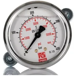 RS PRO G1/4 Manometer 0bar 400bar, Ø 63mm Edels, Messtechnik, Mehrfarbig