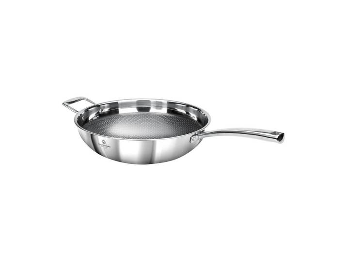 Chef Cuisine Wokpfanne Honeycomb Keramik, Edelstahl, Metall, rund, 14 cm, hitzebeständige Griffe, backofengeeignet, kratzfest, rostfrei, besonders hoher Rand, antihaftbeschichtet, geschmacksneutral, säurefest, PTFE-frei, antihaftversiegelte Wabenstruktur, Wabenboden, Kochen, Pfannen, Woks