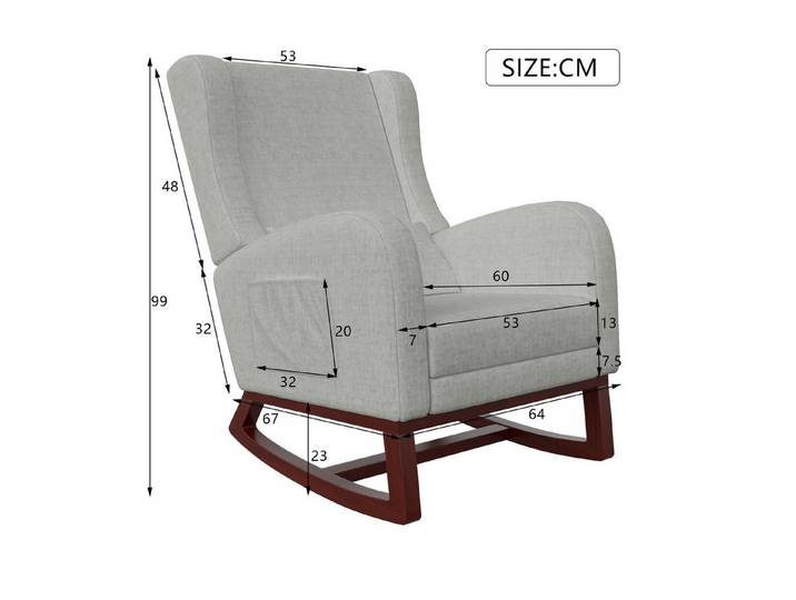 Simurq Schaukelstuhl Relaxsessel mit Fußstütze, ergonomisch, rutschfest, Wohnkomfort (Set), Ausziehbare Fußstütze, Seitentaschen, Kopfkissen & Schaukelkufen