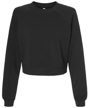 Bella + Canvas B7505 Women's Crop Raglan Fleece Crewneck Sweatshirt in Dark Grey size Small   Cotton/Polyester Blend 7505