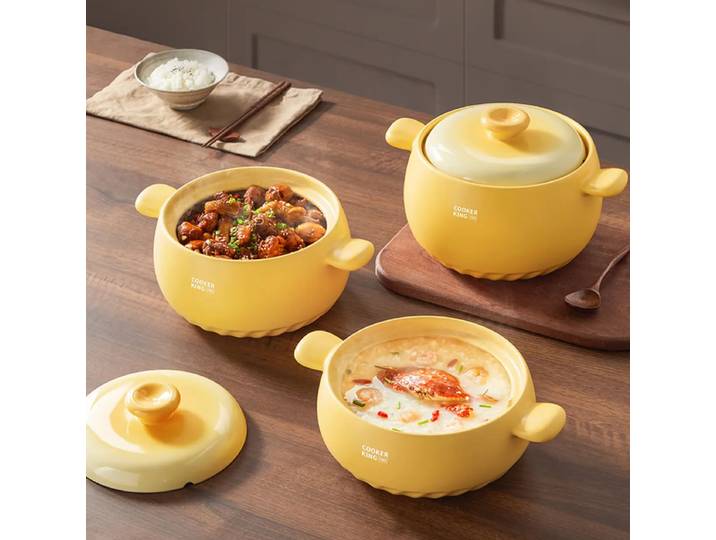 COOKERKING Casserole Résistante aux Hautes Températures, Marmite en Céramique pour Riz en Cocotte, Petite Casserole pour Soupe et Porridge - Jaune