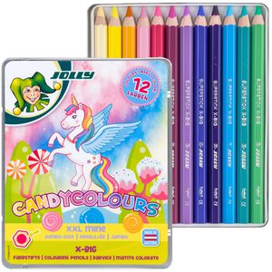 Jolly Buntstifte X-BIG Candy Colours, 3099-0137, farbig sortiert, im Metalletui, 12 Stück