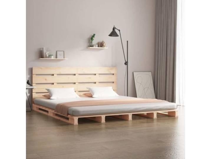 KGHFDVB Bett Natur 200 x 180 x 80 cm aus massivem Kiefernholz (unbehandelt) Massives Kiefernholz, Bettrahmen ohne Matratze, für Schlafzimmer, 200 x 180 x 80 cm, Lattenrost für 180 x 200 cm Matratze