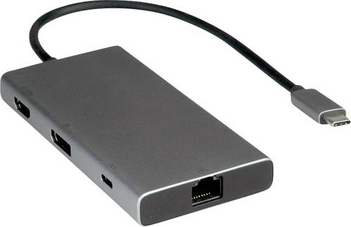 Value USB 2.0 Adapter [1x USB-C - 7x HDMI, USB-A, USB-C, DisplayPort, RJ45] USB Typ C Dockingstation, HDMI+DP 0.2m