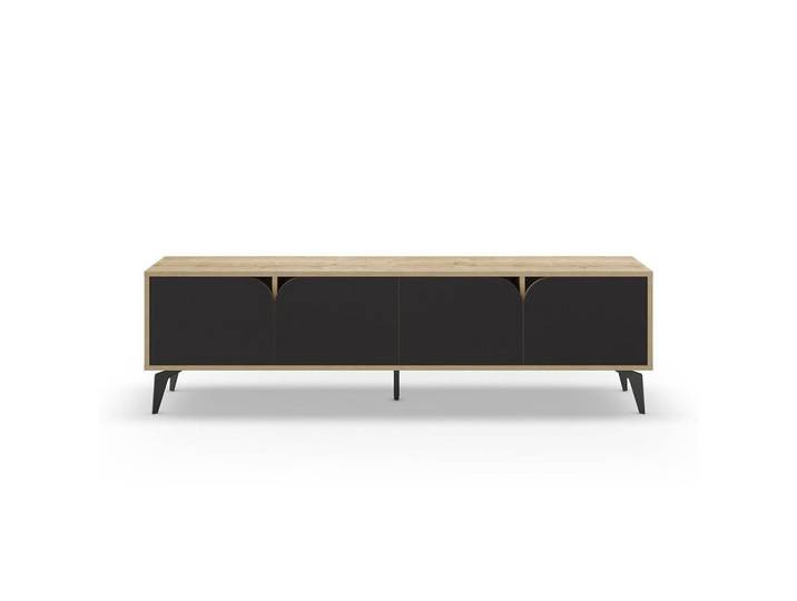 Calicosy Tv-Möbel 4 Türen mit Metallfüßen B180 cm - Flora, Eschefarben, 35.5x51x15.5 cm, Wohnzimmer, TV Möbel, Lowboards, Lowboards stehend