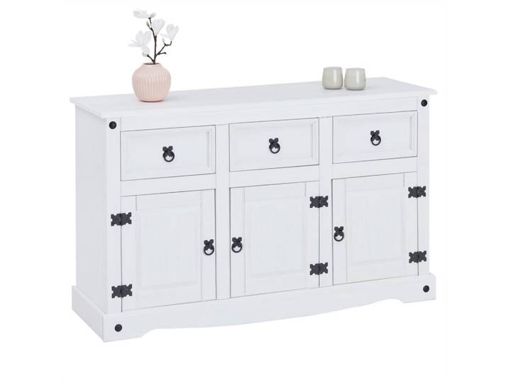 CARO-Möbel Sideboard Rural weiß, Weiß, Holz, Kiefer, Vintage, 124x76x40 cm, Kleinmöbel, Kommoden, Sideboards
