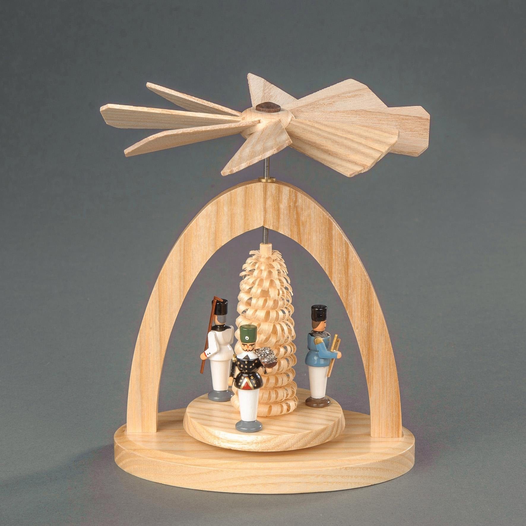 Weihnachtspyramide ALBIN PREISSLER "Wärmespiel mit Bergleuten, Handwerkskunst aus dem Erzgebirge", beige (natur), B:11cm H:13cm T:7cm, Massivholz, Weihnachtspyramiden, Weihnachtspyramide, Weihnachtsdeko aus Eschenholz
