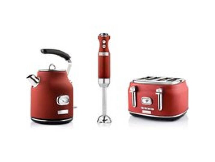 Westinghouse Retro Set 3 pièces bouilloire 1 7 L grille-pain 4 fentes et mixeur plongeant Rouge