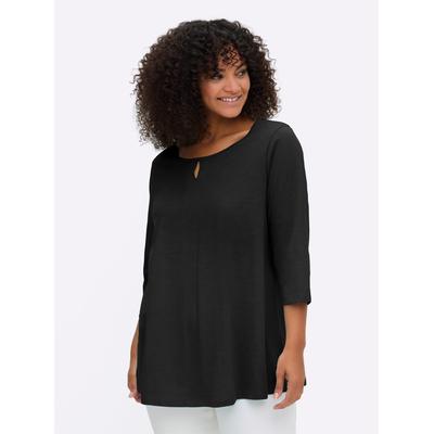 3/4-Arm-Shirt SHEEGO "3/4-Arm-Shirt", Damen, Gr. 48/50, schwarz, 100% Baumwolle, unifarben, Rundhals, Shirts 3/4-Arm-Shirt
