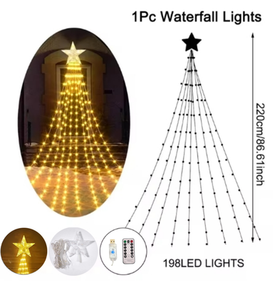 Evergreen Home Goods Pentagram Fairy Lamp, Waterproof Christmas Decorations, Led Waterfall Tree Light, Camping Holiday String Lights warm usb