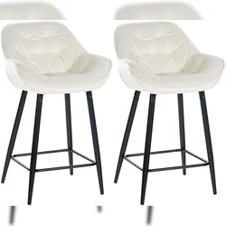 CLP 2er Set Barhocker Gibson Samt Sitzhöhe 76 cm creme