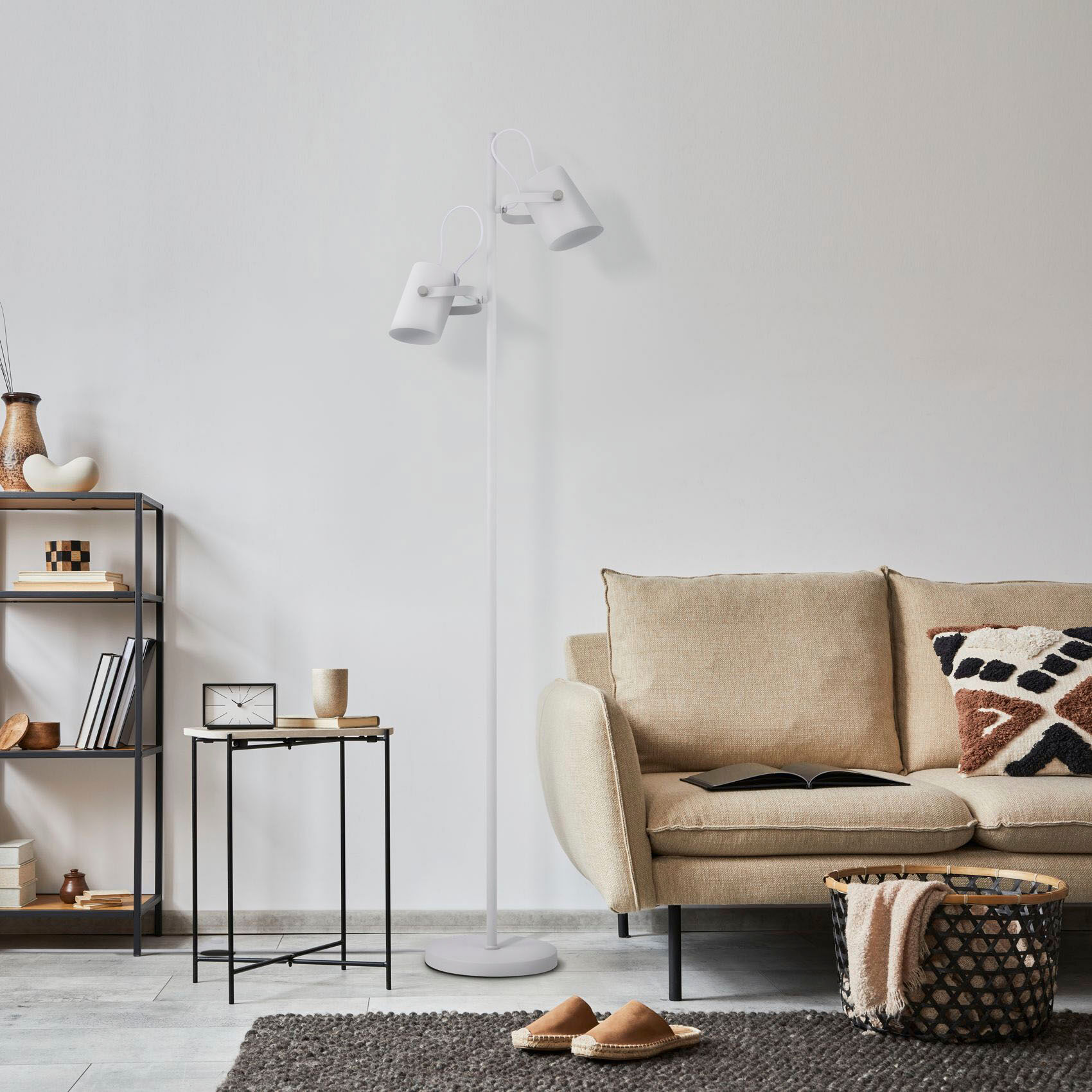 PACO HOME Stehlampe "KARL", weiß, 2, H: 162,1cm, Leuchten, mit kompatiblen Dimmer und Leuchtmittel, Stehlampe