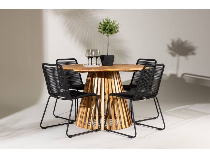 Garten Essgruppe Amano – 5-teiliges Gartenmöbel-Set mit rundem Tisch in 2 Farben - Schwarz - Luxusbetten24