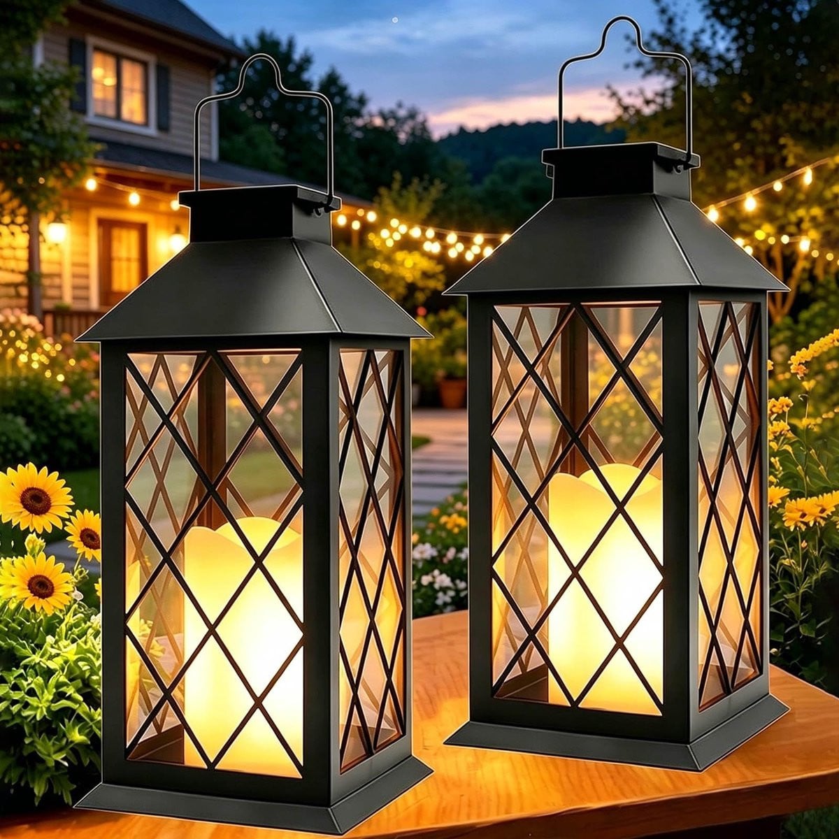 Omgoods Set van 2 Solar Tuinlampen met Vlam Effect