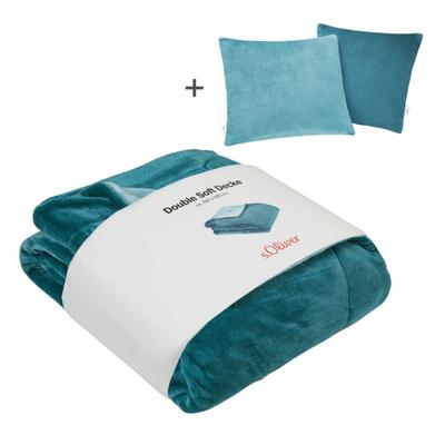 Wohndecke S.OLIVER "Doublesoft, Kuscheldecke, Deal, Kissen geschenkt", blau (dunkelpetrol), B:150cm L:200cm, Polyester, Wohndecken, Wohndecke, Kuscheldecke 150x200 cm, GRATIS-Zugabe:2x Kissenhülle (Reißverschluss)