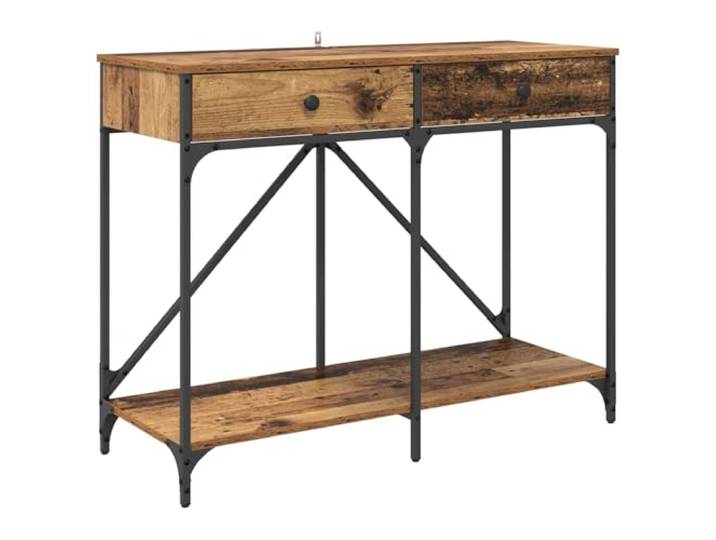 LMTYOENFG Konsolentisch Industriedesign 100x39x78,5 cm Altholz-Optik Schmaler Beistelltisch für Eingangsbereich und Wohnzimmer mit leichtgängiger Schublade sowie unterer Ablagefläche.