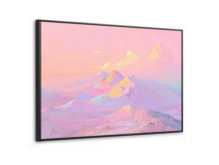 MuchoWow Leinwand Bilder mit Rahmen - Berggipfel - Wolken - Verträumt - 90x60, Hellrosa, Rechteckig, 90x60 cm, gerahmt, Bilder & Rahmen, Bilder, Leinwandbilder