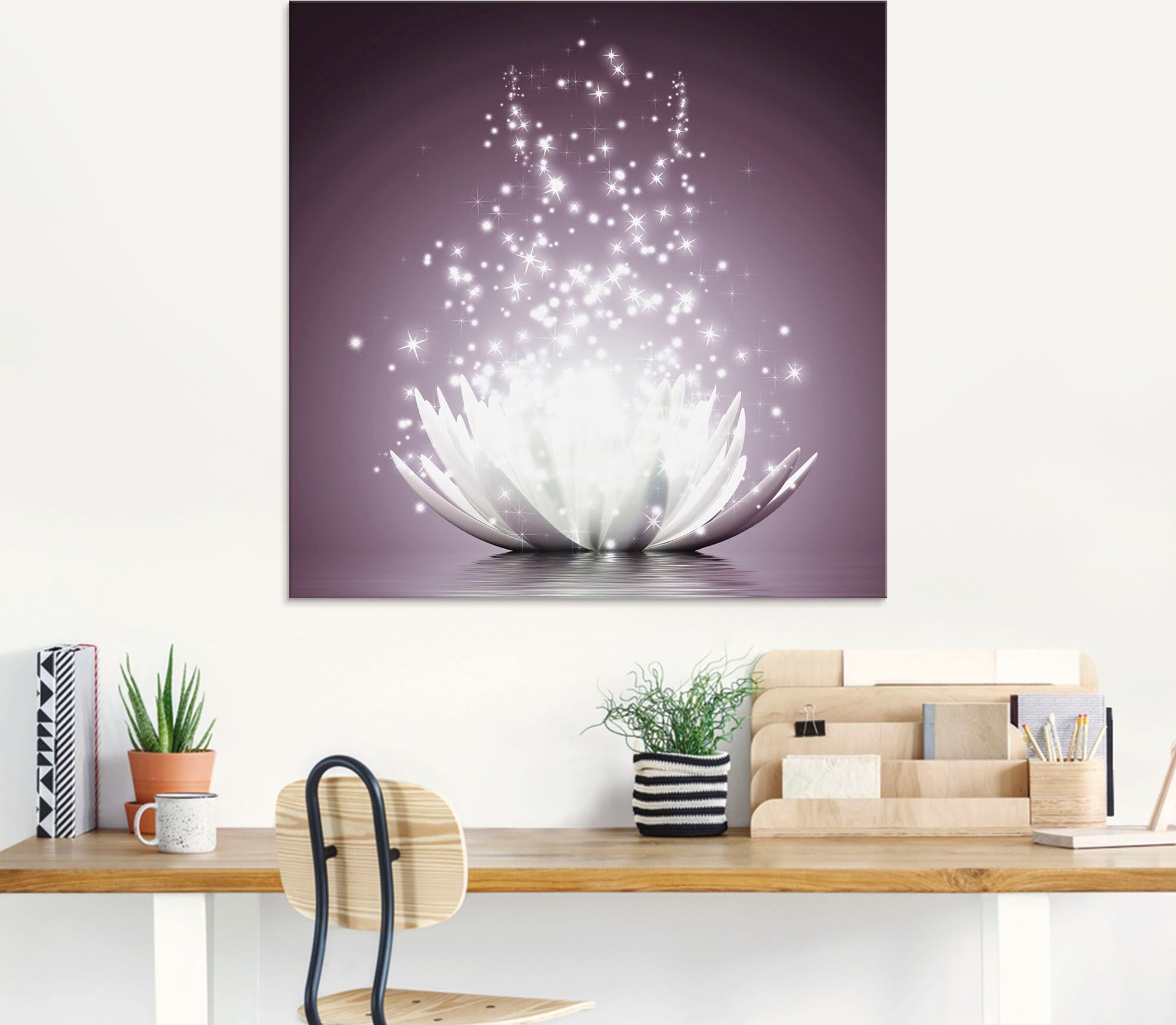 Artland "Magie der Lotus-Blume" Blumen 1 Stk. tlg. farbe bild(er): lila B/H/T: 60cm x 30cm, Glasbild Blumen, 1 Stk.