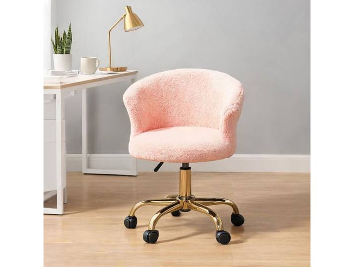 Fauteuil de bureau ergonomique réglable en hauteur piètement acier tissu polyester warm pink