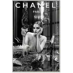La Casa »Lady drinking champagne« Glasbild mit Strassapplikation 80x120 cm