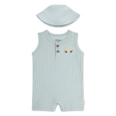 Neugeborenen-Geschenkset HUGGIES BABYWEAR "HUGB ROMPER + HAT ATTACHMENT", Mädchen, Gr. 6 (18M/86), blau (blau haze), Jersey, Obermaterial: 100% Baumwolle, unifarben, KOB Set-Artikel, mit passendem Hut, aus Baumwolle