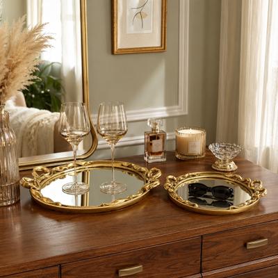 Sagebrook Home "Decorative Bowl Accent Tray with Mirror - Set of 2, 16"",12"", Gold - 15.5"""