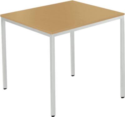 Schäfer Shop Pure Stahlrohrtisch, Quadrat, Quadratrohrfuß, B 800 x T 800 x H 720 mm, Buche/weißaluminium
