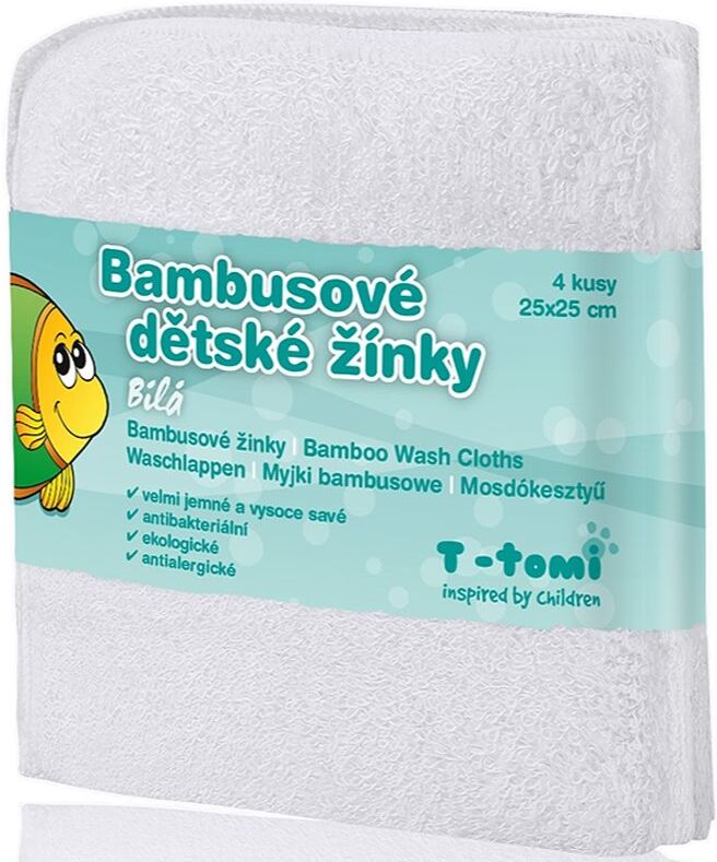T-TOMI Bamboo Washcloth White gant de toilette 25x25 cm 4 pcs