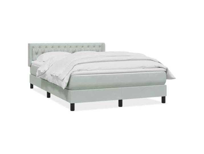 LKJephalotrope Boxspringbett mit Matratze 160x210 cm Samt Hellgrau Komplettes Doppelbett fürs Schlafzimmer inkl. Taschenfederkernmatratze, Topper und höhenverstellbarem Kopfteil aus Samt.