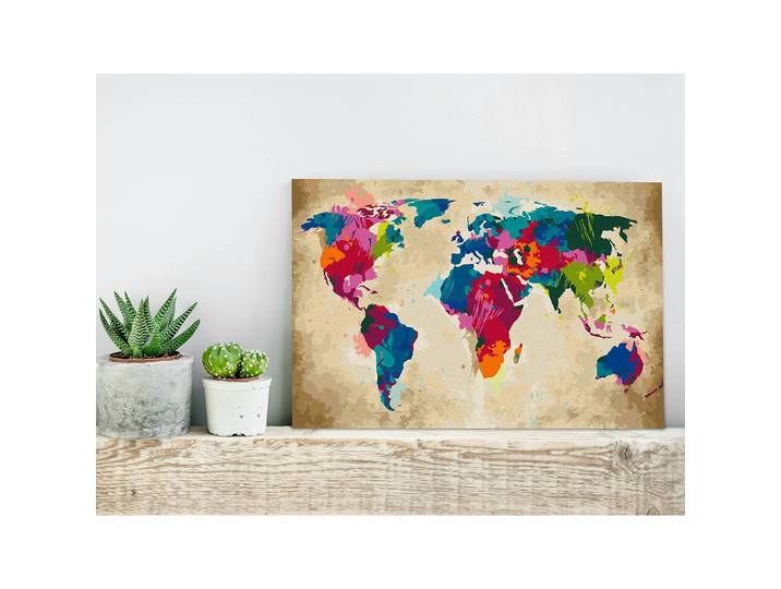 Peinture par numéro - Carte du monde V Lin Multicolore 40 x 50cm