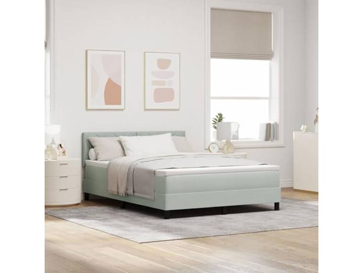 SKTQYQO Bett mit Boxspringbett und Matratze Hellgrau Bettgestell für Schlafzimmer Bettgestell für Hotels und Studien 160x200 cm Samt