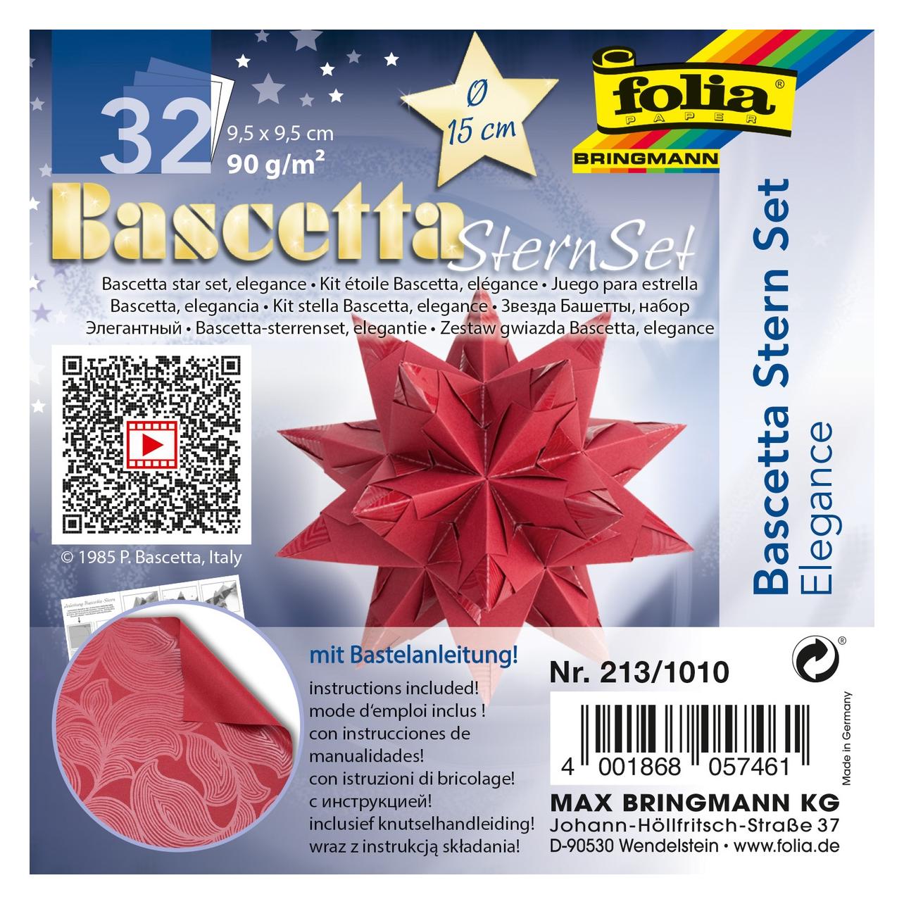 Folia Bringmann Bascetta-Stern Set 9,5x9,5cm rot,32 Blatt (213/1010)