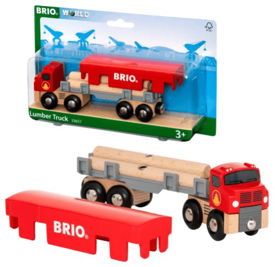 Brio World Lumber Truck 6-Piece Wooden Train Toy Set for Kids - Red