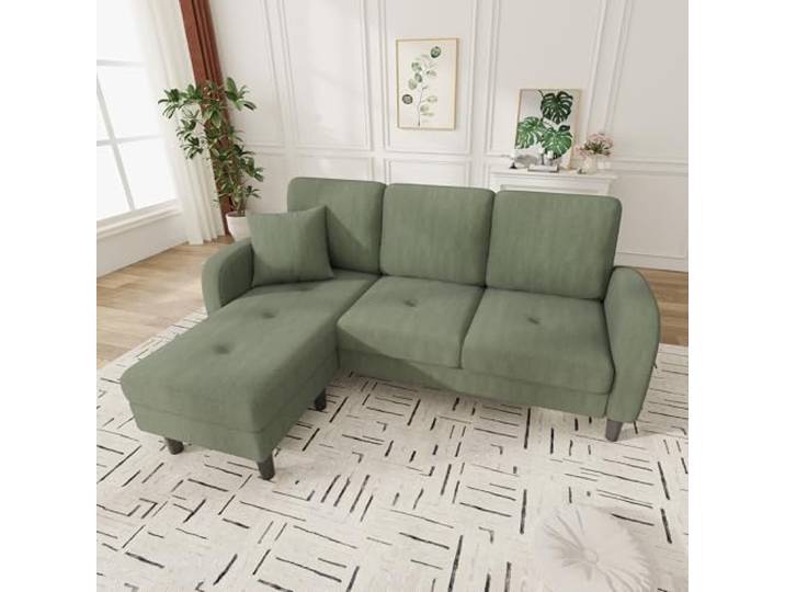 Merax L-förmiges Ecksofa 166x118x77 cm, 3-Sitzer Sofa mit Chaiselongue, Modulares Wohnzimmer-Sofa aus atmungsaktivem Cordstoff, Komfortables Apartment- und Bürosofa, Grün
