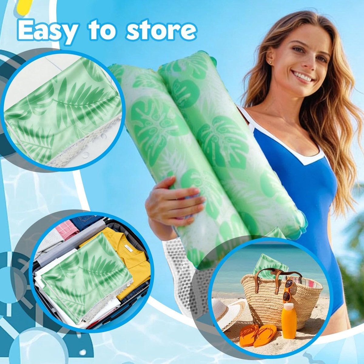 Multifunctioneel 4-in-1 Opblaasbaar Zwembad Luchtbed Matras - Groen Roze - 130 x 70 cm