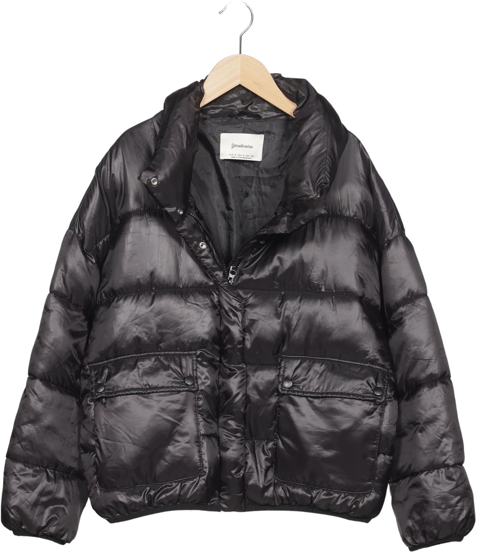 Stradivarius Damen Jacke, Schwarz, Gr. S, Synthetik - Second Hand