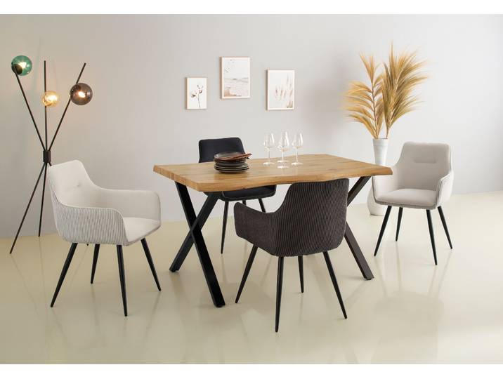 Esszimmerstuhl HELA LISA , beige (beige, schwarz), B:55,5cm T:62cm, 100% Polyester, Stühle, Esszimmerstuhl, Armlehnstuhl, moderner Materialmix: Cord und Samtvelours