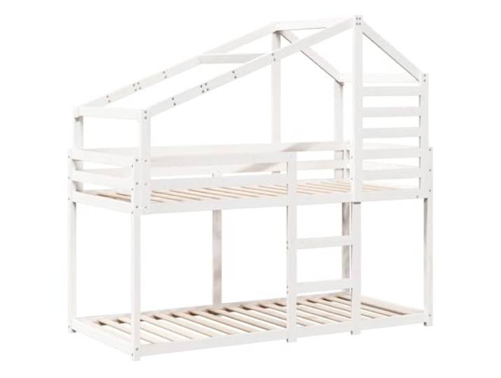 KTHLBRH Etagenbett mit weißem Dach 80 x 200 cm Massivholz Kiefer Sicheres Design, seitliche Tür zum Öffnen, geeignet für begrenzte Räume, Lattenrost im Lieferumfang enthalten